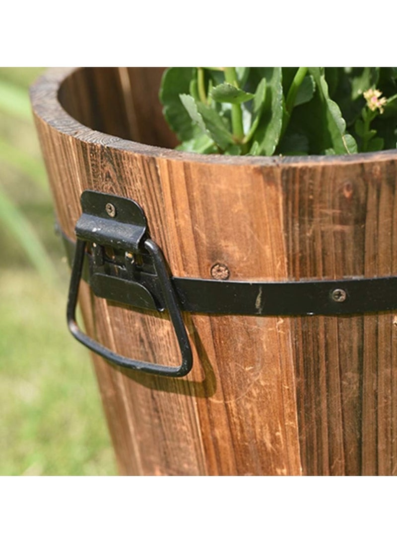 Set of 5pcs Wooden Flower Pot Retro Style Outdoor Reinforced and Anticorrosive Wooden Pot Brown Color Solid Wood Planting Pot Round Barrel
