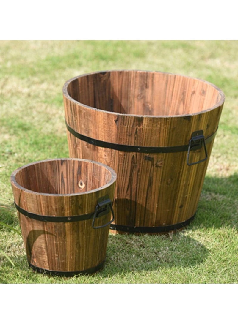 Set of 5pcs Wooden Flower Pot Retro Style Outdoor Reinforced and Anticorrosive Wooden Pot Brown Color Solid Wood Planting Pot Round Barrel