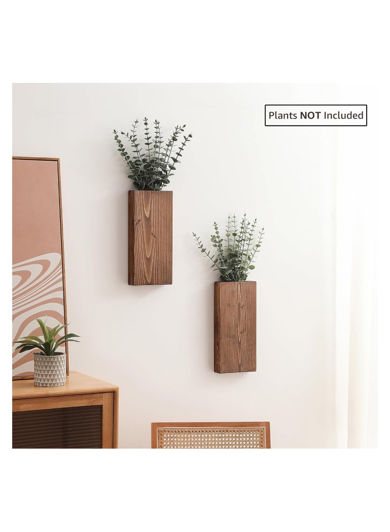 4 Pack Wood Wall Planter for Indoor Plants, Modern Farmhouse Wooden Pocket Wall Vases, Hanging Vase Wall Living Room Bedroom Home Decor for Dried Flowers and Faux Greenery Plants