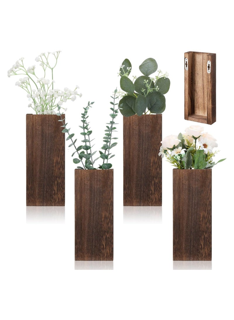 4 Pack Wood Wall Planter for Indoor Plants, Modern Farmhouse Wooden Pocket Wall Vases, Hanging Vase Wall Living Room Bedroom Home Decor for Dried Flowers and Faux Greenery Plants