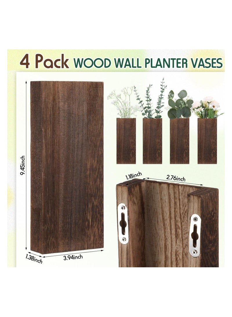 4 Pack Wood Wall Planter for Indoor Plants, Modern Farmhouse Wooden Pocket Wall Vases, Hanging Vase Wall Living Room Bedroom Home Decor for Dried Flowers and Faux Greenery Plants