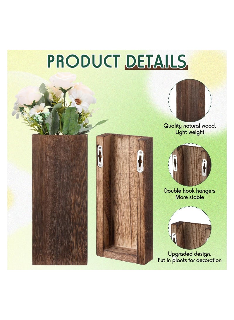 4 Pack Wood Wall Planter for Indoor Plants, Modern Farmhouse Wooden Pocket Wall Vases, Hanging Vase Wall Living Room Bedroom Home Decor for Dried Flowers and Faux Greenery Plants