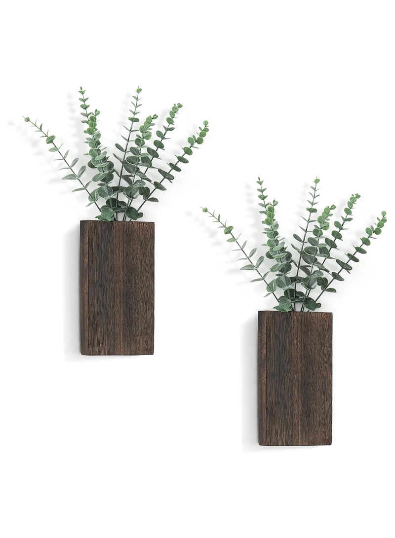 2 Pack Wood Wall Planter Vase, Hanging Baskets Planter, with Plant Farmhouse Wall Hanging Decor Pocket Planter, for Indoor Fake Plants Greenery, Living Room Bedroom Kitchen Home Office Decoration