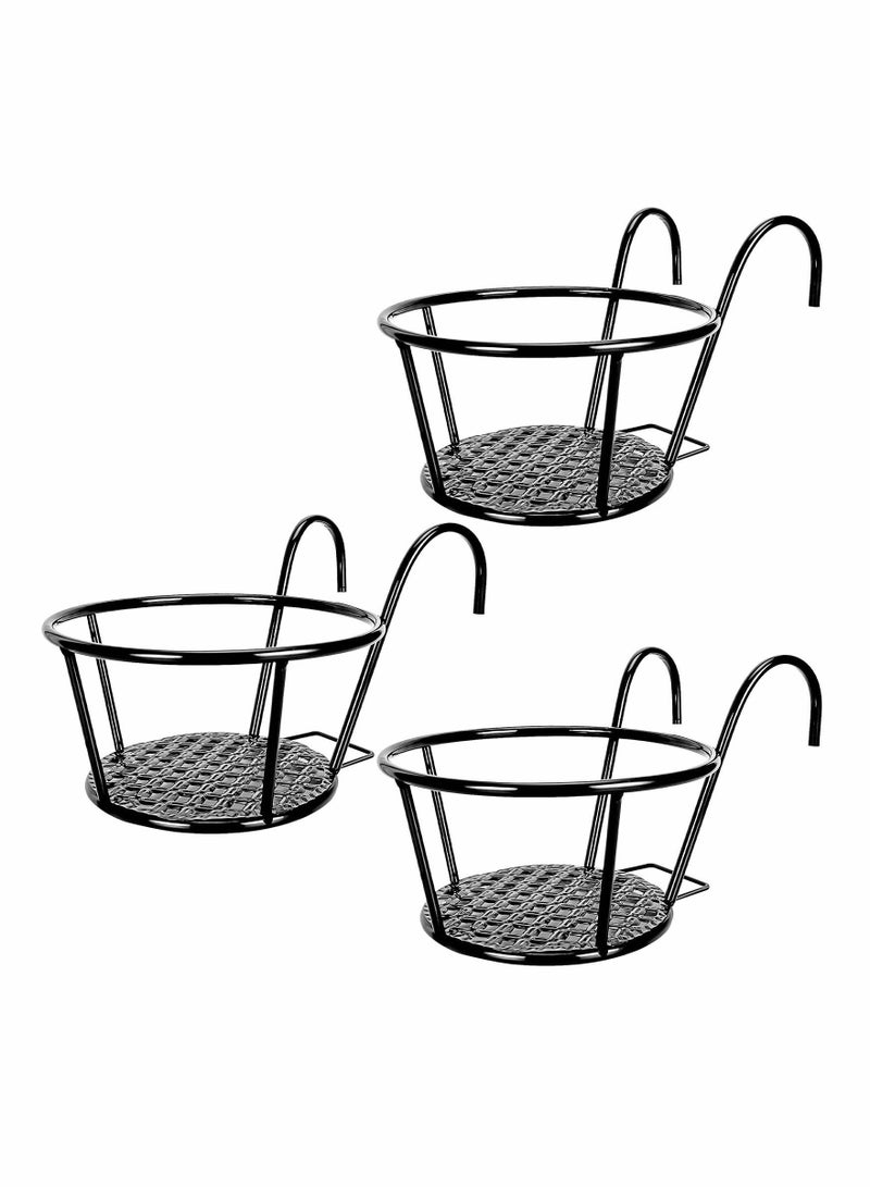 Hanging Rail Planter Baskets,7 Inch Metal Gardening Wrought Iron Hanging Flower Baskets for Patio Garden, Balcony, Living Room, Bedroom 3 Pack