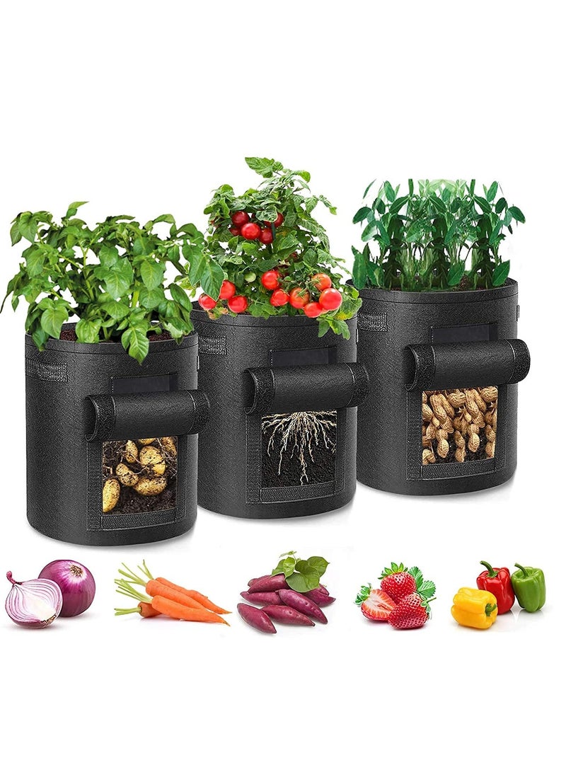 3 Pack Vegetable Grow Bags Gardening Plant Growing Bags Breathable Non-woven Fabric Plant Pots with Handles Indoor  Outdoor Grow Containers for Vegetable Flower Plant Fruits 7 Gallon