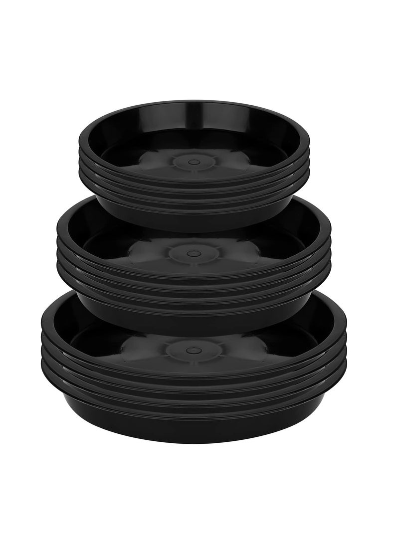 12Pcs Garden Plant Saucer, 5.5/6.2/7 Inch Round Plant Water Catcher Tray Flower Pot Drip Trays for Potted Plants, Surface Protection for Household Plants (Black)
