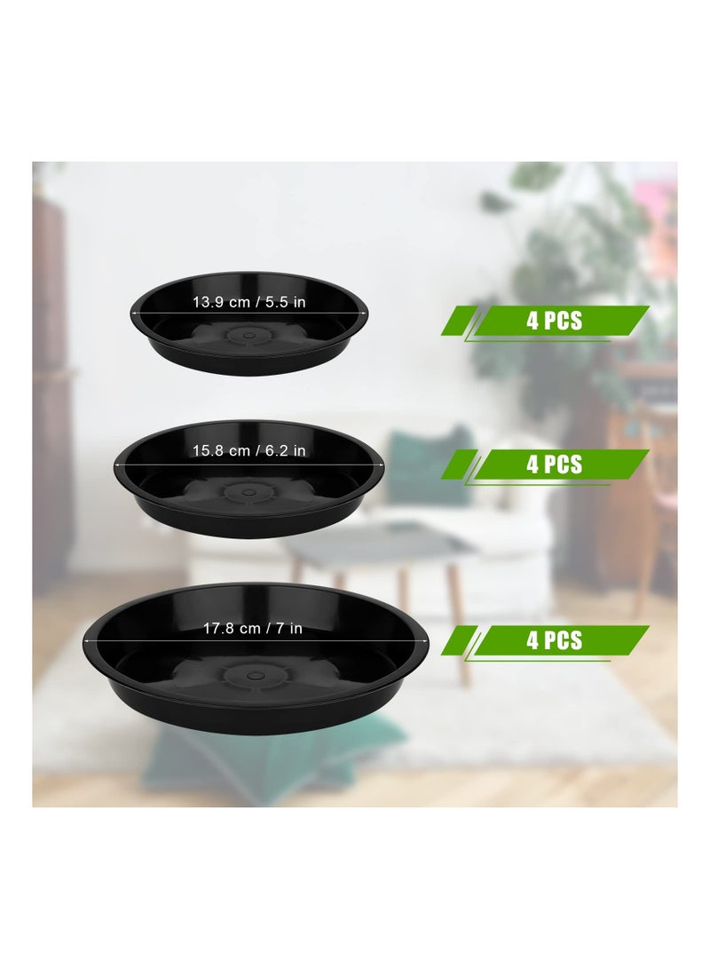 12Pcs Garden Plant Saucer, 5.5/6.2/7 Inch Round Plant Water Catcher Tray Flower Pot Drip Trays for Potted Plants, Surface Protection for Household Plants (Black)
