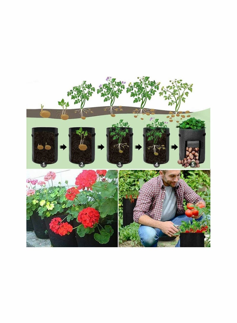 Potato Tomatoes Grow Bags 4 Pack Garden Vegetable Growing Bags Large Planting Pots with Window Flap and Handles for Strawberry, Tomatoes, Carrot, Flower and Vegetables (7 Gallon)