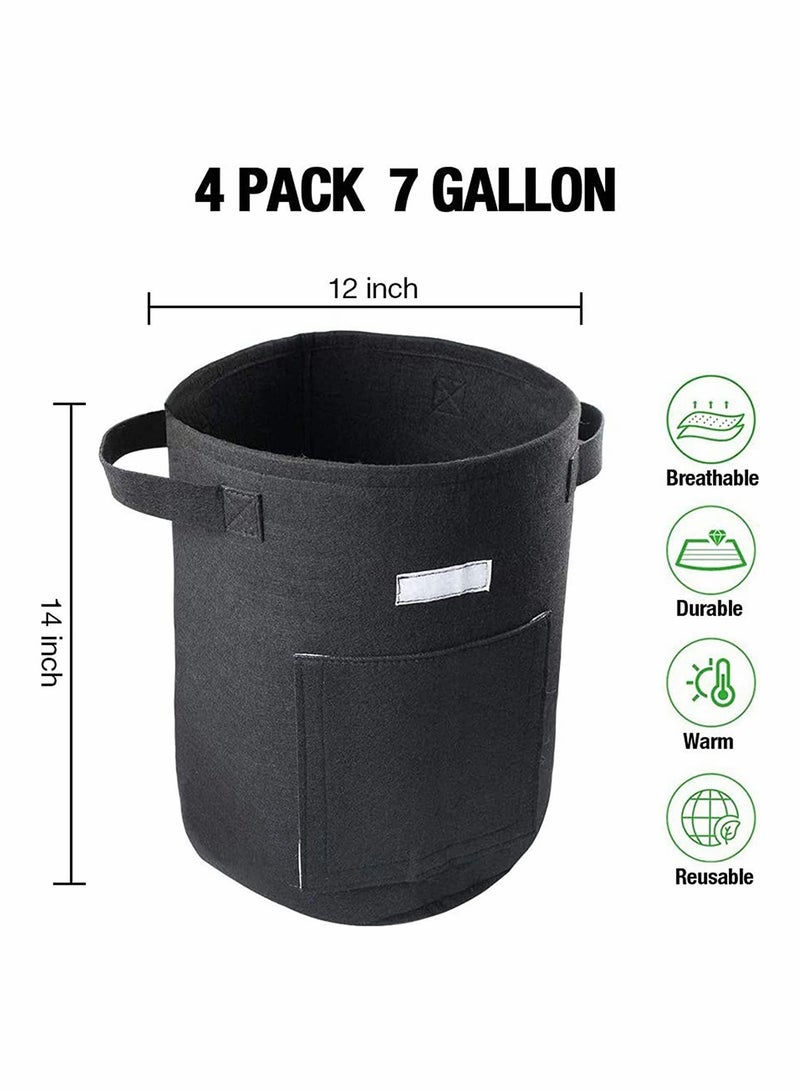 Potato Tomatoes Grow Bags 4 Pack Garden Vegetable Growing Bags Large Planting Pots with Window Flap and Handles for Strawberry, Tomatoes, Carrot, Flower and Vegetables (7 Gallon)