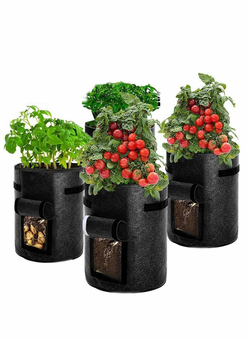 Potato Tomatoes Grow Bags 4 Pack Garden Vegetable Growing Bags Large Planting Pots with Window Flap and Handles for Strawberry, Tomatoes, Carrot, Flower and Vegetables (7 Gallon)