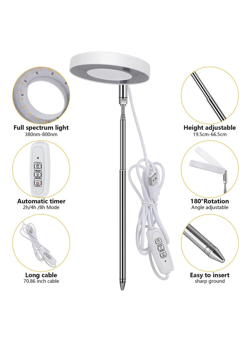 SYOSI LED Plant Lamp for Indoor, Full Spectrum 4 Brightness Plant Light with 2/4/8 Auto Timer, Height-Adjustable Growth Lamp for Seedlings and Succulents Flowers, Energy Class A, 2 Pcs, White
