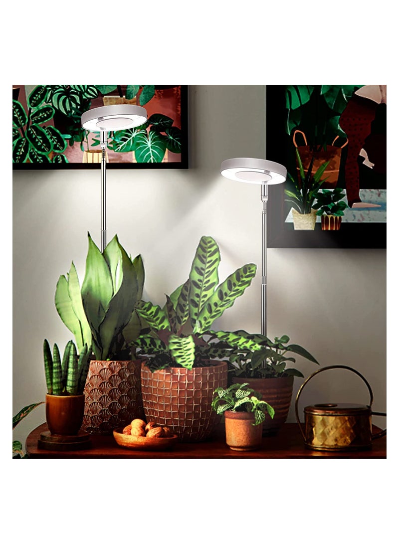 SYOSI LED Plant Lamp for Indoor, Full Spectrum 4 Brightness Plant Light with 2/4/8 Auto Timer, Height-Adjustable Growth Lamp for Seedlings and Succulents Flowers, Energy Class A, 2 Pcs, White