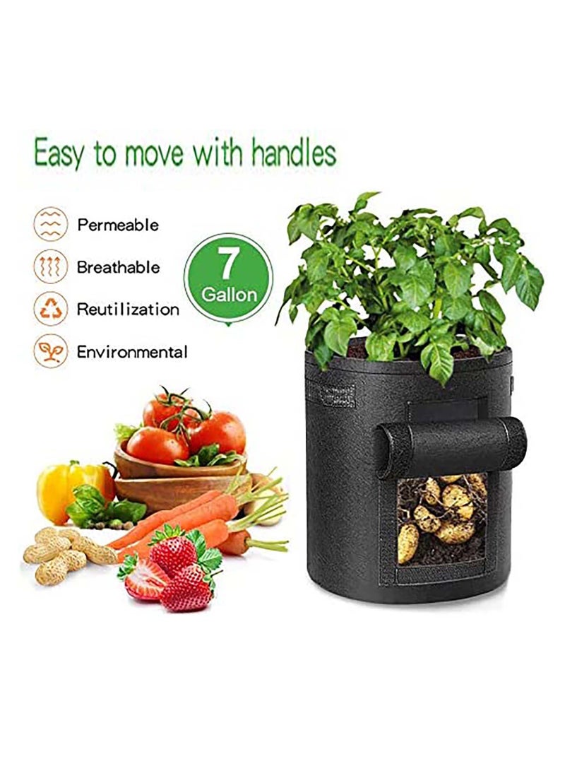 Potato Grow Bags 7 Gallon Plant Grow Bags with Flap Breathable Planting and Handles for Vegetables Flowers Tomato, Carrot, Gardening Plant Containers, 3Packs