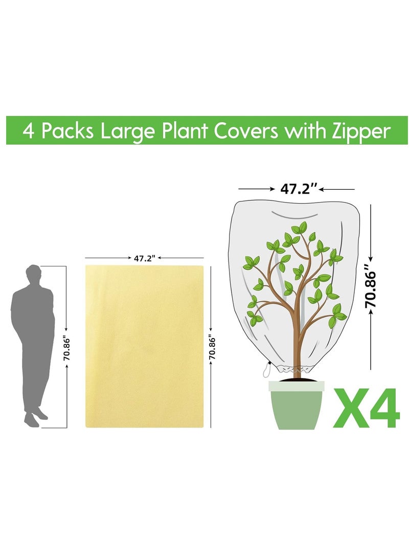 Plant Covers Freeze Protection 47.2”×70.8” Freeze Protection Winter Plant Film Cover with Zipper and Drawstring Reusable Waterproof Frost Protection Cloth for Outdoor Plants Fruit Tree Potted 4 Pack