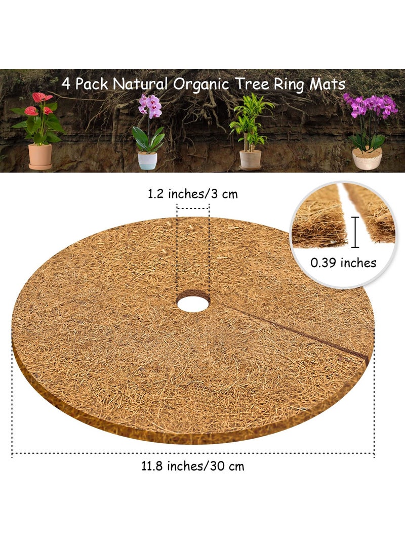 Coconut Fibers Tree Mulch Ring Mat 11.8 Inch Natural Coco Coir Tree Protection Mats for Cypress, Landscaping, Tree Disc Plant Cover, Soil Cover for Indoor Outdoor Plants 4pcs