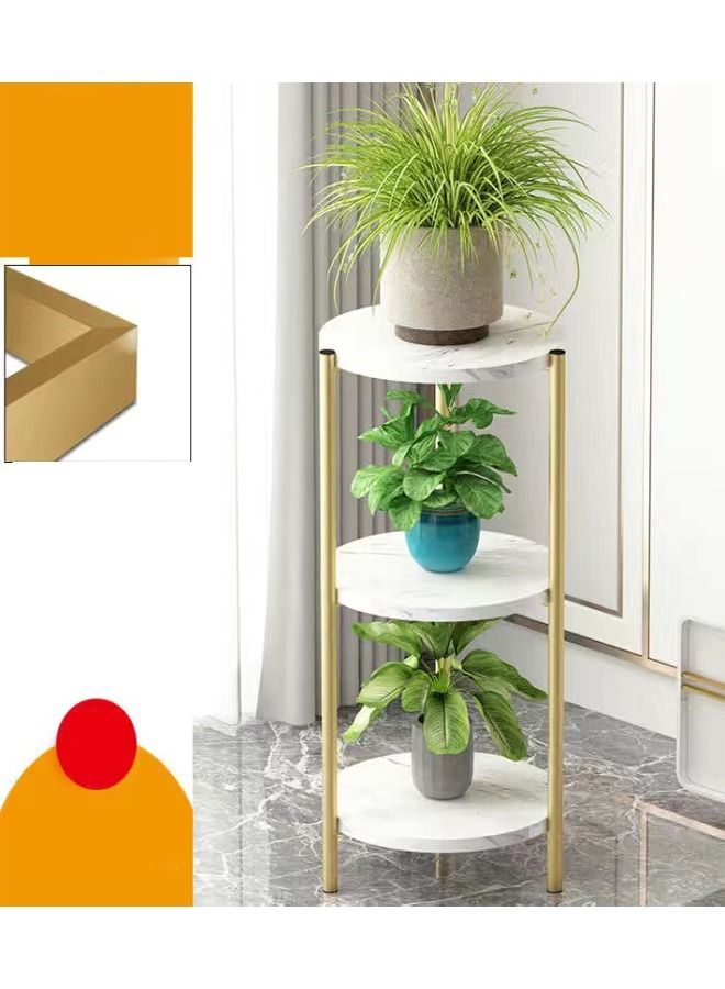 3-Shelves Multipurpose Modern Flowerpot Rack Golden Plant Stand Metal Planter Display Rack Storage Stand Indoor Outdoor Flower Shelf for Balcony Patio Garden Living Room 30x30x90 cm