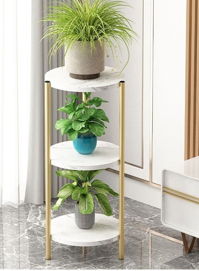 3-Shelves Multipurpose Modern Flowerpot Rack Golden Plant Stand Metal Planter Display Rack Storage Stand Indoor Outdoor Flower Shelf for Balcony Patio Garden Living Room 30x30x90 cm