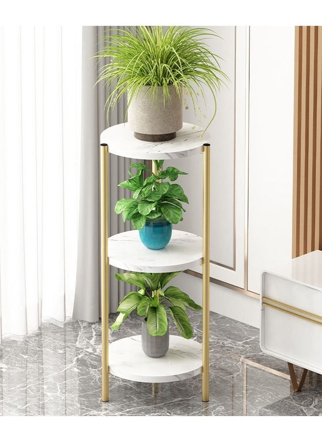 3-Shelves Multipurpose Modern Flowerpot Rack Golden Plant Stand Metal Planter Display Rack Storage Stand Indoor Outdoor Flower Shelf for Balcony Patio Garden Living Room 30x30x90 cm