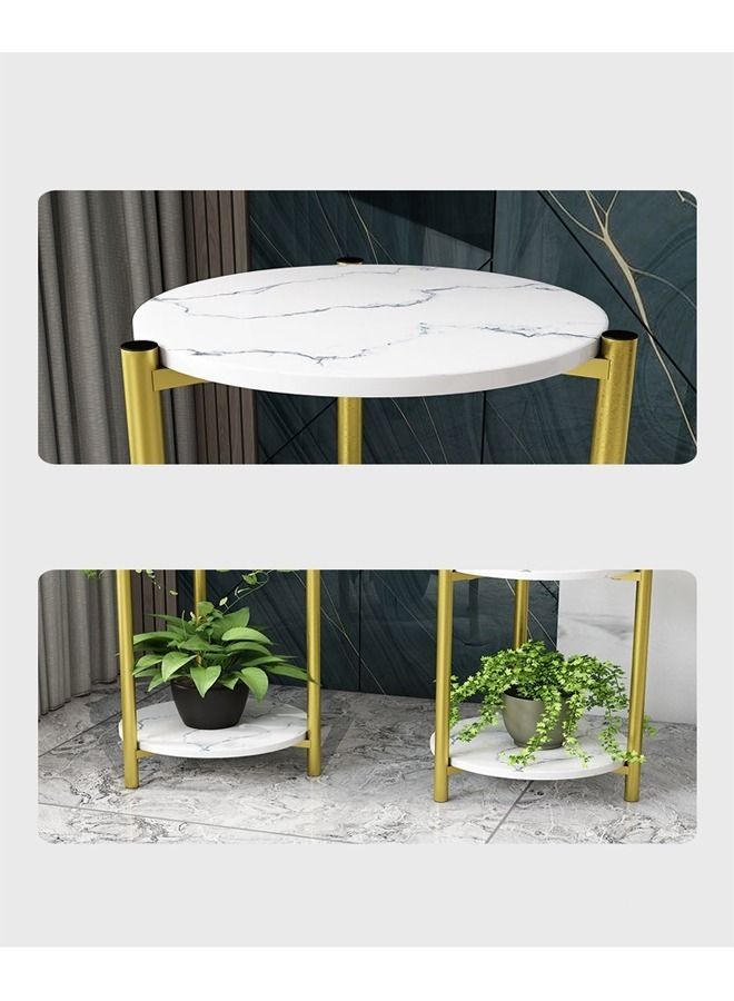 2 Shelves Modern Flower Pot Rack Golden Plant Stand Metal Planter Display Rack Indoor Outdoor Flower Shelf for Balcony Patio Garden Living Room 30 x 30 x 50 cm