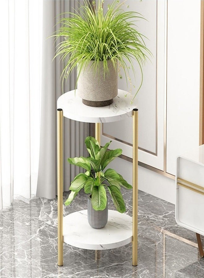 2 Shelves Modern Flower Pot Rack Golden Plant Stand Metal Planter Display Rack Indoor Outdoor Flower Shelf for Balcony Patio Garden Living Room 30 x 30 x 50 cm