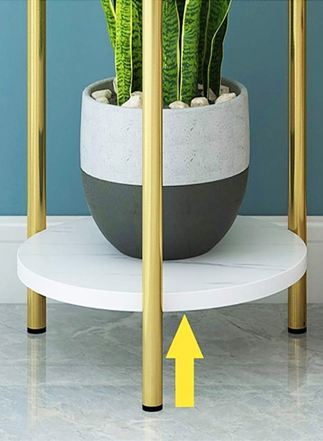 2 Shelves Modern Flower Pot Rack Golden Plant Stand Metal Planter Display Rack Indoor Outdoor Flower Shelf for Balcony Patio Garden Living Room 30 x 30 x 50 cm