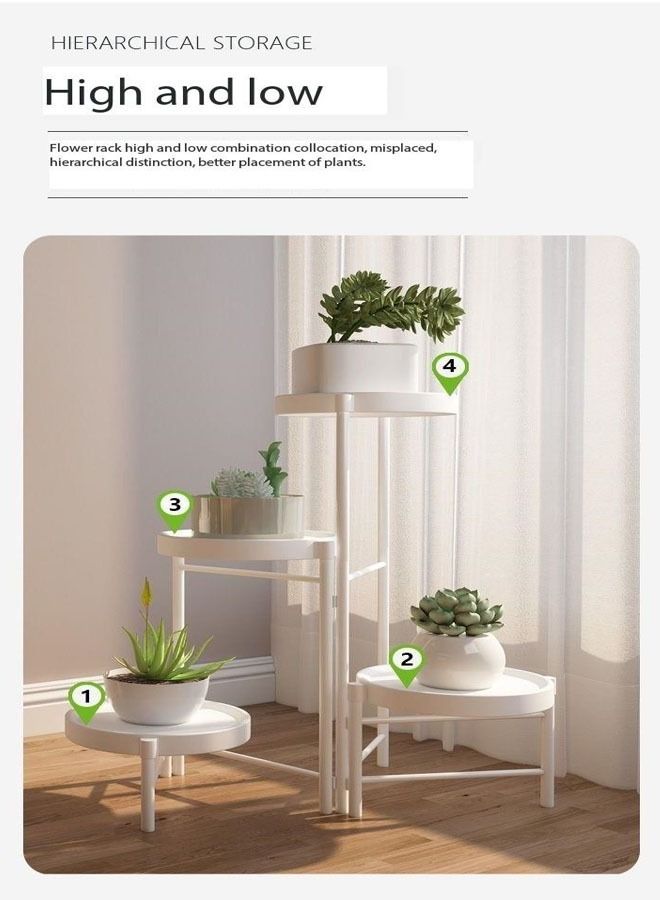 4 Tiers Foldable Metal Plant Stand with Four Trays Heavy Duty Tall Plant Holder Indoor Outdoor Flowerpot Stand Corner Display Rack Flower Shelf for Living Room Balcony Garden Patio 66 cm (Fully Assembled)