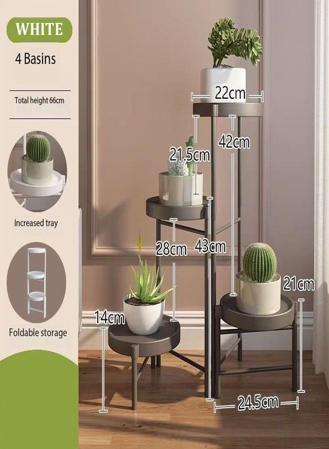 4 Tiers Foldable Metal Plant Stand with Four Trays Heavy Duty Tall Plant Holder Indoor Outdoor Flowerpot Stand Corner Display Rack Flower Shelf for Living Room Balcony Garden Patio 66 cm (Fully Assembled)