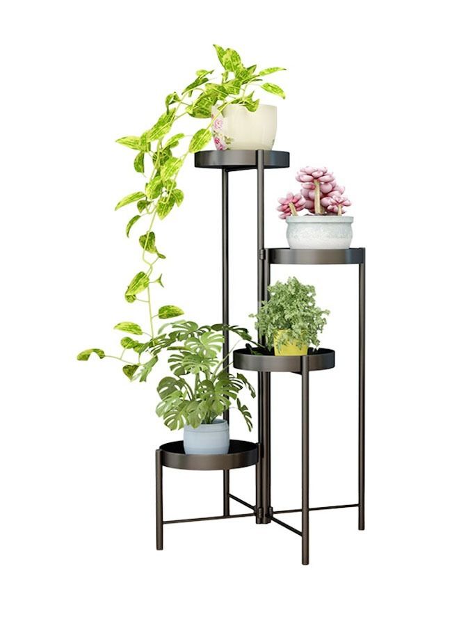 4 Tiers Foldable Metal Plant Stand with Four Trays Heavy Duty Tall Plant Holder Indoor Outdoor Flowerpot Stand Corner Display Rack Flower Shelf for Living Room Balcony Garden Patio 66 cm