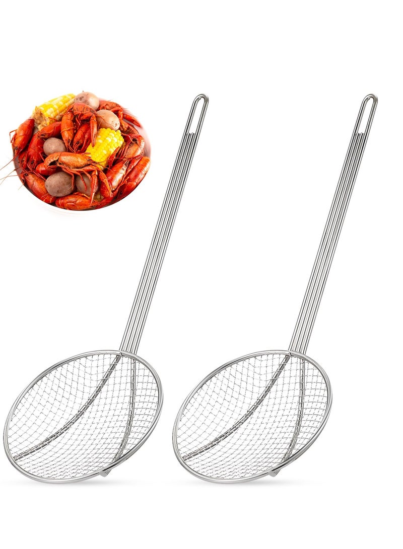 2 Pcs Stainless Steel Round Skimmer, 16 Inch Nickel Plated Wire Stainless Steel Food Strainer Skimmer Spoon Kitchen Spider Skimmer Strainer With Handle, for Cooking Deep Fryer, Pasta, Egg, Fat