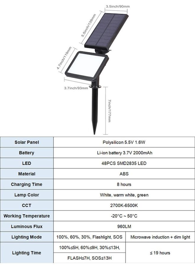 LED Waterproof Outdoor Solar Lamp White 4.7x3.7x7inch