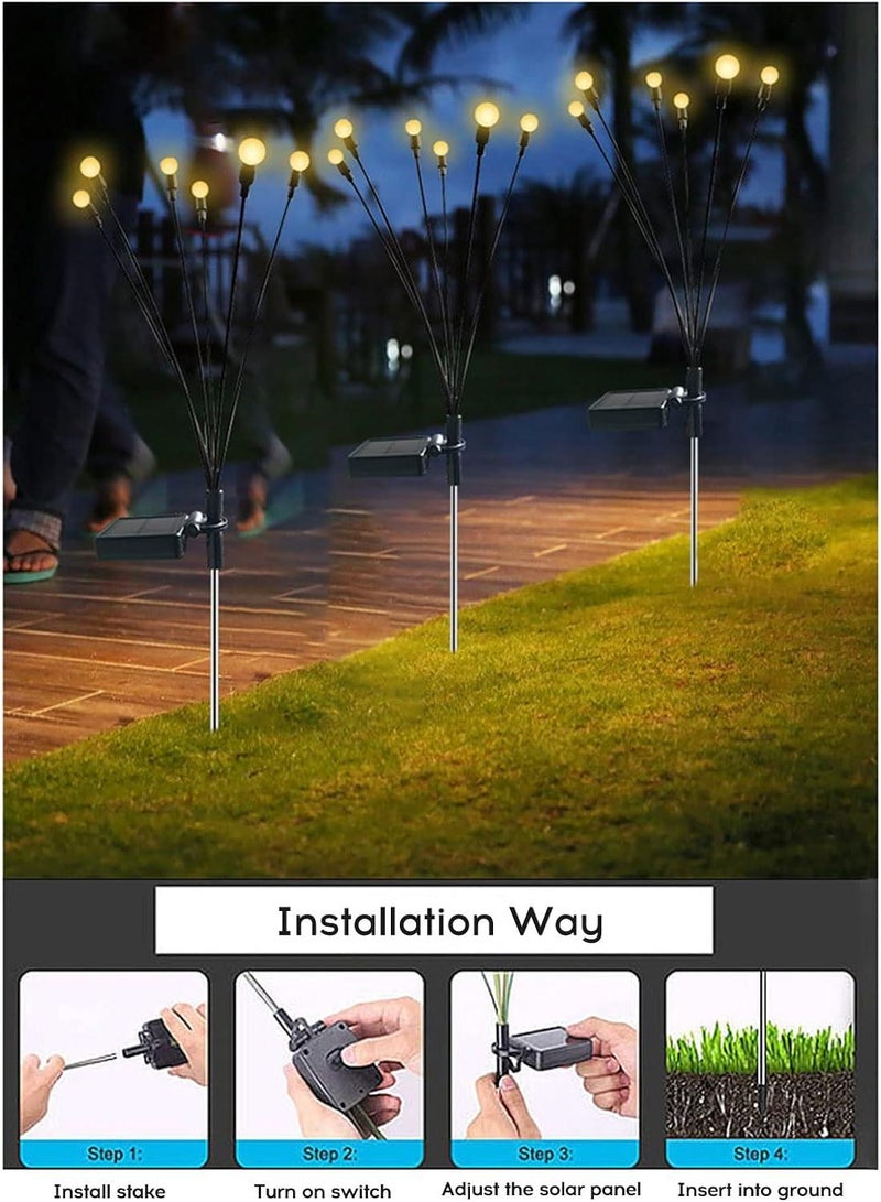 2 Pack Total 16 Led Warm Light Solar Firefly Lights Solar Lights Outdoor Waterproof Ip65 Starburst Swaying Solar Firefly Lights Solar Pathway Lights For Path Landscape Garden Yard Patio