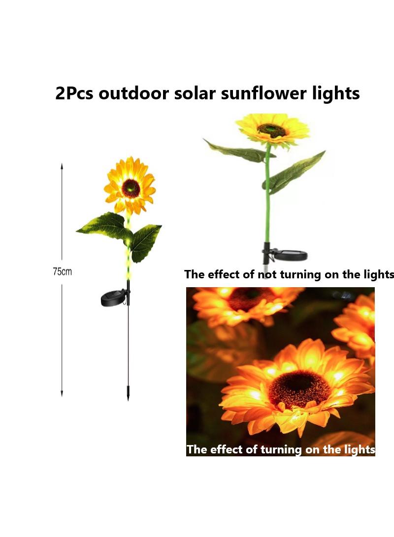 2 Pcs Outdoor Solar Powered Single Head Sunflower Flower Lamp Courtyard Garden Lawn Decoration Ground Insertion Lamp Simulation Landscape Plant Atmosphere Lamp