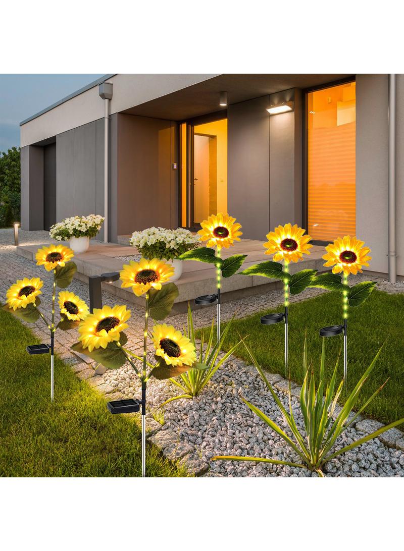 2 Pcs Outdoor Solar Powered Three Head Sunflower Flower Lamp Courtyard Garden Lawn Decoration Ground Insertion Lamp Simulation Landscape Plant Atmosphere Lamp