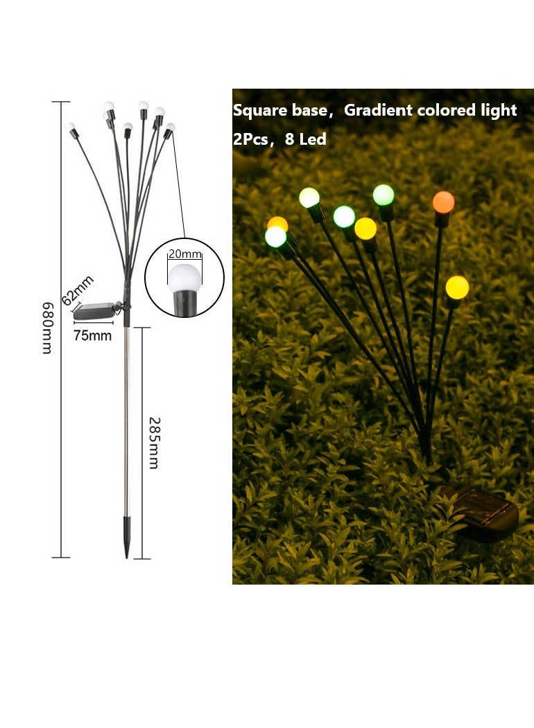 2 Pack Total 16 Led Gradient Colored Light Square Base Solar Firefly Lights Solar Lights Outdoor Waterproof Ip65 Starburst Swaying Solar Firefly Lights Solar Pathway Lights For Path Landscape Garden