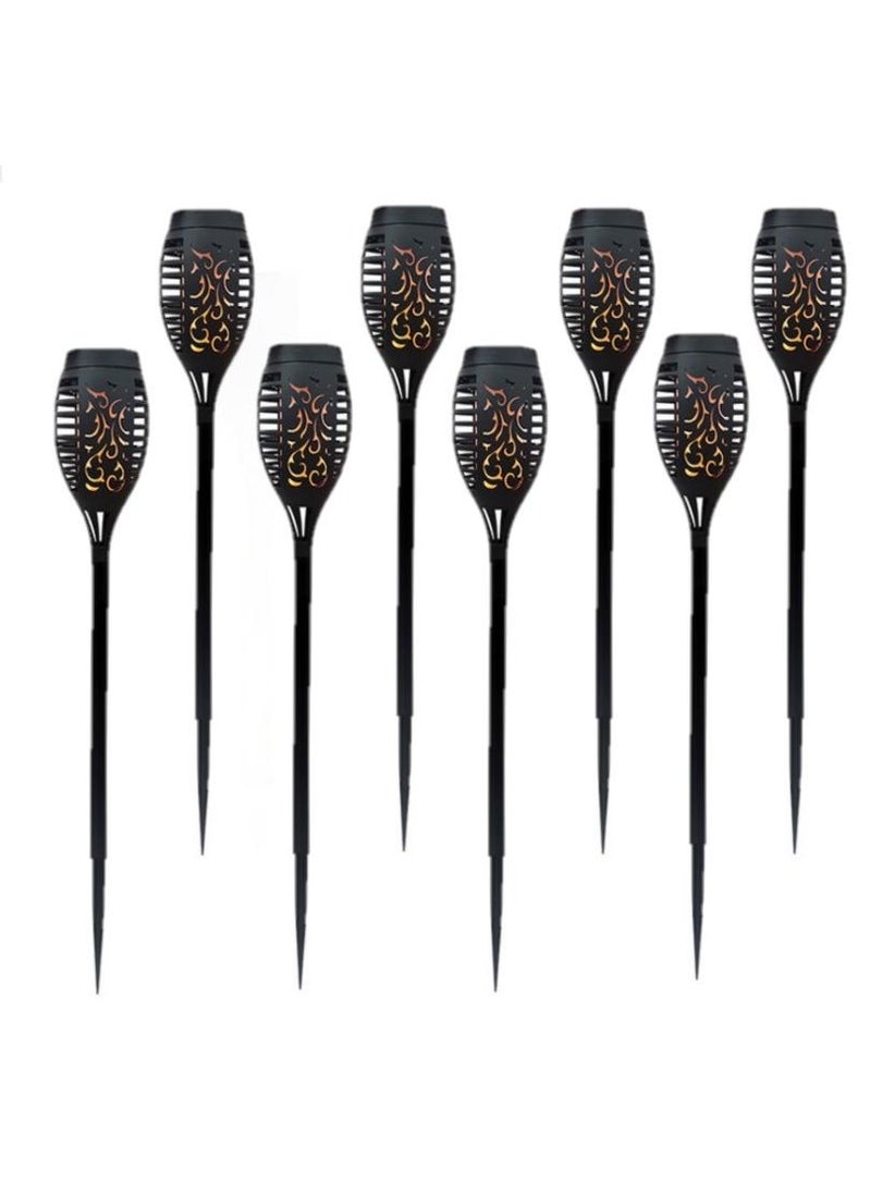 8-Piece Solar Powered Flame Lamp Torch Light Set Black
