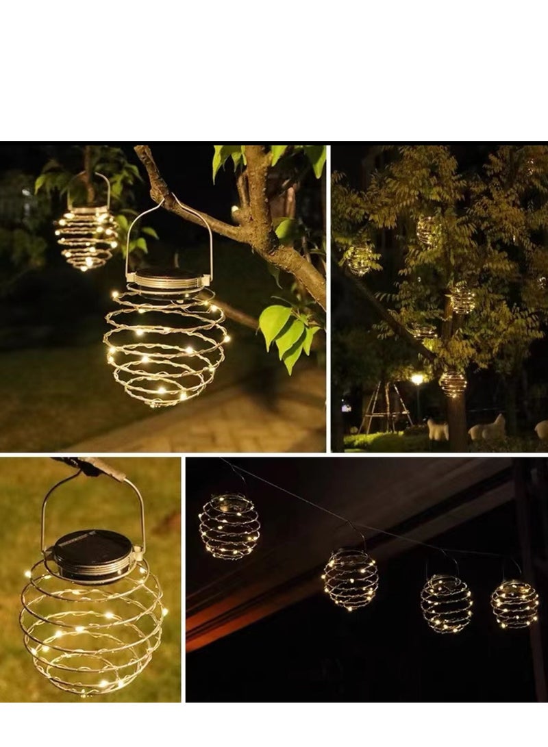 Hanging Solar Lantern Warm White LED Hanging Spiral Light IP44 Waterproof Iron Wrought Landscape Light Solar Lights Garden Decor (4-Packs)