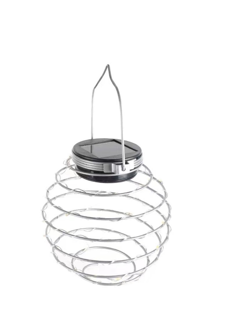 Hanging Solar Lantern Warm White LED Hanging Spiral Light IP44 Waterproof Iron Wrought Landscape Light Solar Lights Garden Decor (4-Packs)