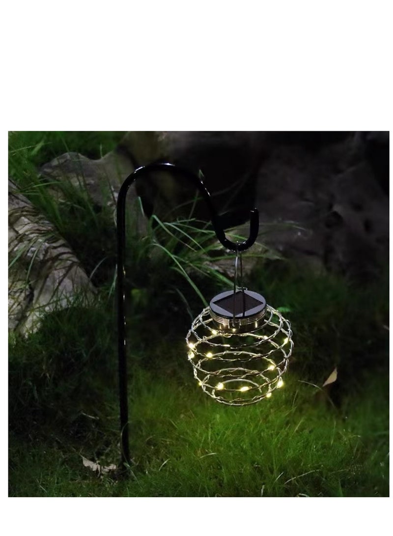 Hanging Solar Lantern Warm White LED Hanging Spiral Light IP44 Waterproof Iron Wrought Landscape Light Solar Lights Garden Decor (4-Packs)