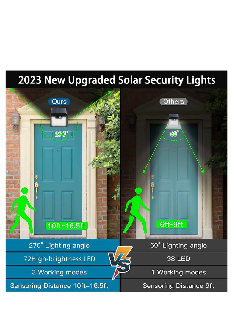 Solar Lights Outdoor, 2 Pack Solar Security Lights Motion Sensor, LED Solar Security Light, 270° Wide Angle IP65, Outdoor Motion Sensor with 3 Modes, Waterproof Solar Powered Light for Door Yard