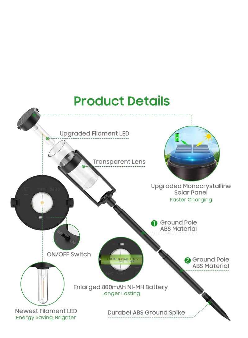 Solar Pathway Lights Outdoor 6 Pack, Upgraded Super Bright Up to 12 Hrs Long Lasting Solar Outdoor Lights, IP65 Waterproof Auto ON/Off Landscape Path Lights for Walkway Driveway Patio Yard