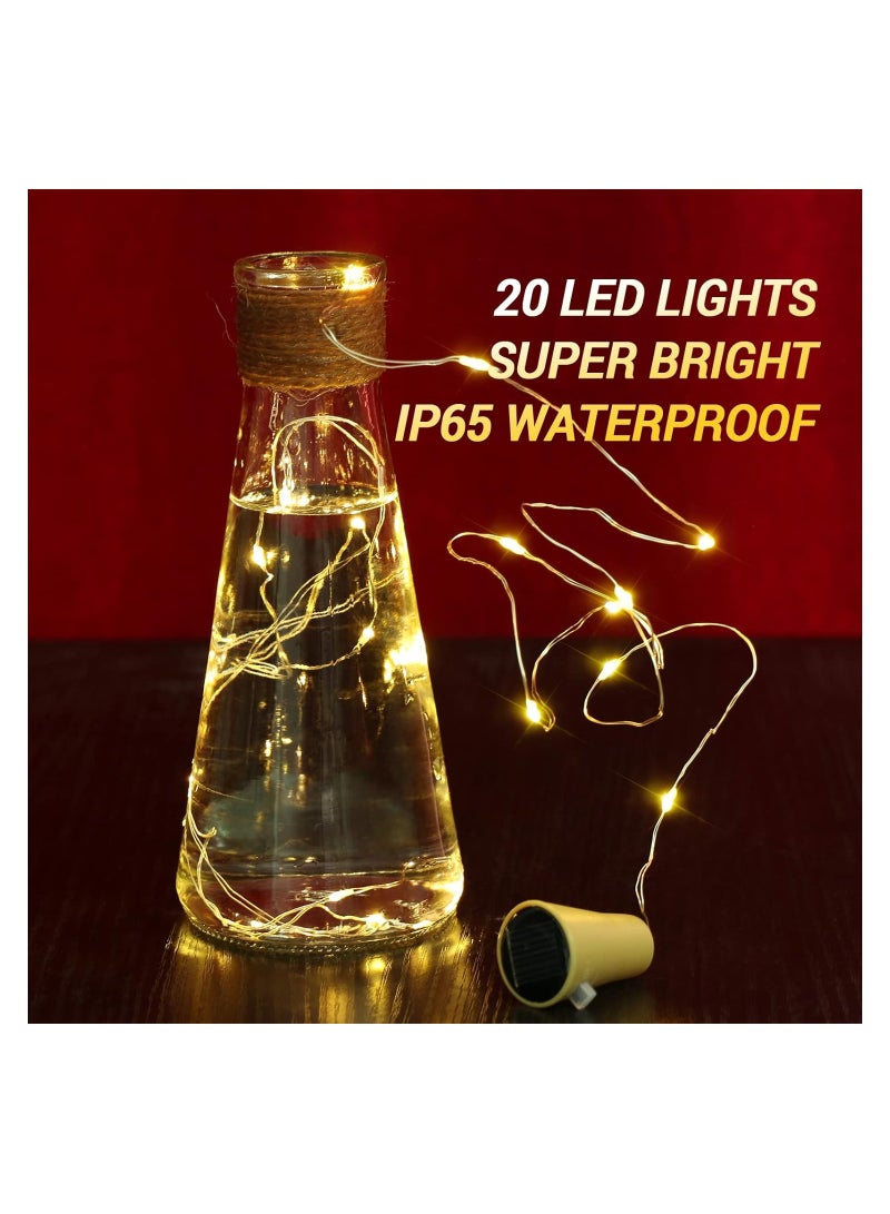 Solar Powered Wine Bottle Lights, 6 Pack Fairy Mini String Lights, 20 Led Waterproof Cork Lights, for Diy Liquor Bottles Garden Patio Pathway Outdoor Wedding Decor Halloween(Warm White)(2 Meters)