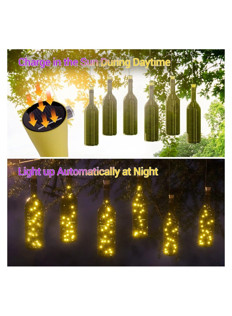 Solar Powered Wine Bottle Lights, 6 Pack Fairy Mini String Lights, 20 Led Waterproof Cork Lights, for Diy Liquor Bottles Garden Patio Pathway Outdoor Wedding Decor Halloween(Warm White)(2 Meters)