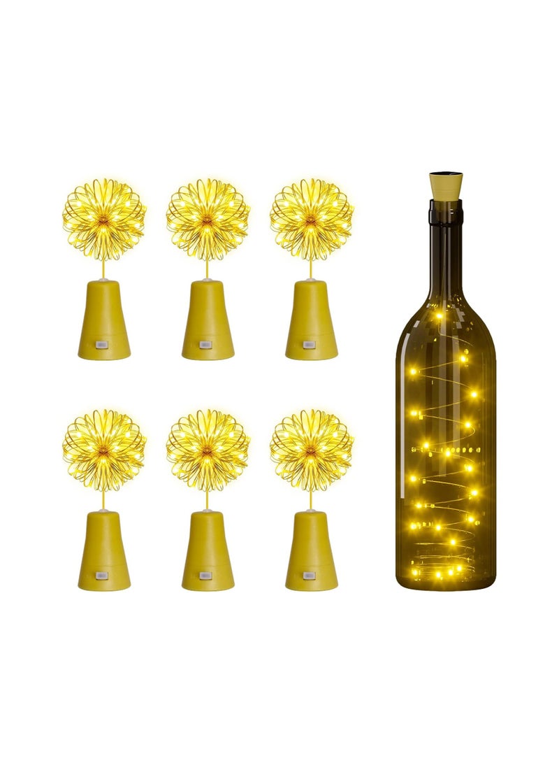 Solar Powered Wine Bottle Lights, 6 Pack Fairy Mini String Lights, 20 Led Waterproof Cork Lights, for Diy Liquor Bottles Garden Patio Pathway Outdoor Wedding Decor Halloween(Warm White)(2 Meters)