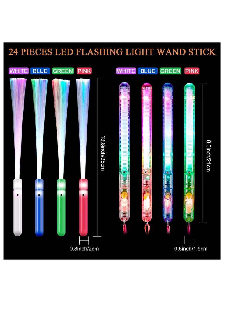 Color Glow Sticks, KASTWAVE Glow in the Dark Party Supplies Includes 4 Fiber Optic Light up Wand and 4 LED Glow Sticks Glow Flashing Wands Multi Color Glow Sticks for Party Included (8 Pieces)