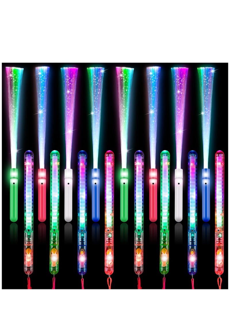 Color Glow Sticks, KASTWAVE Glow in the Dark Party Supplies Includes 4 Fiber Optic Light up Wand and 4 LED Glow Sticks Glow Flashing Wands Multi Color Glow Sticks for Party Included (8 Pieces)