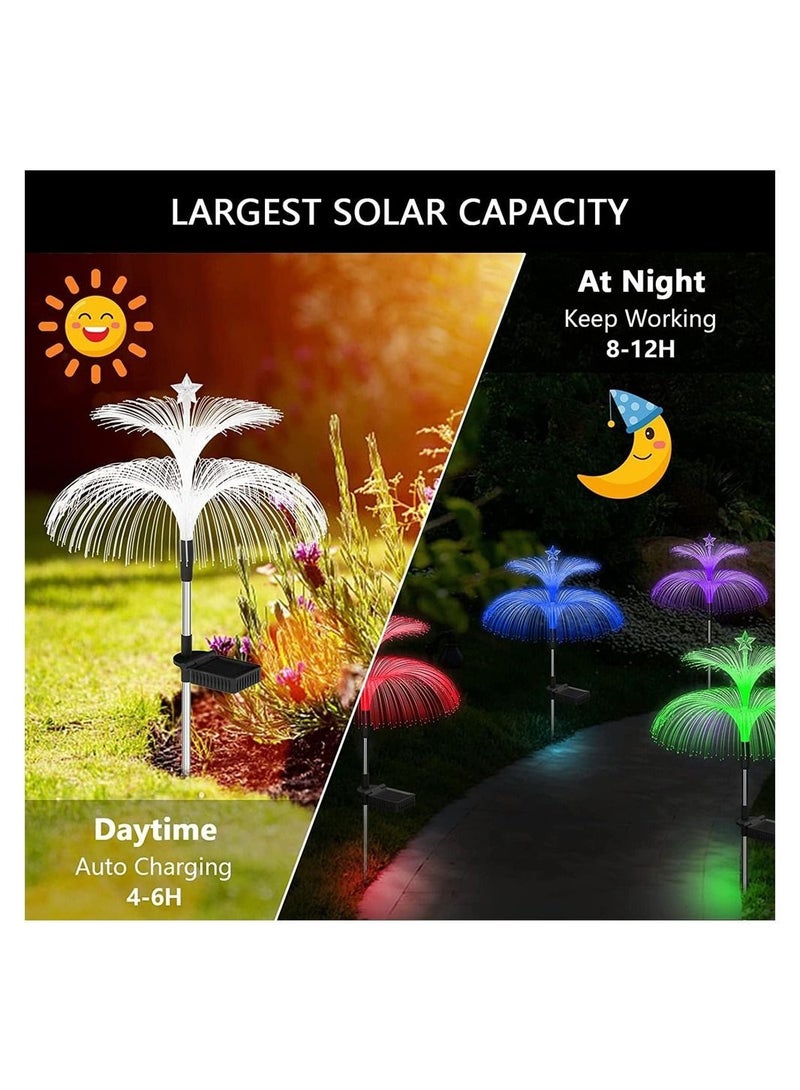Solar Jellyfish Light, 7 Color Changing Double and Star Flower Lights, Garden Waterproof Outdoor for Yard Patio Pathway, Garden, Decor, 2 PCS
