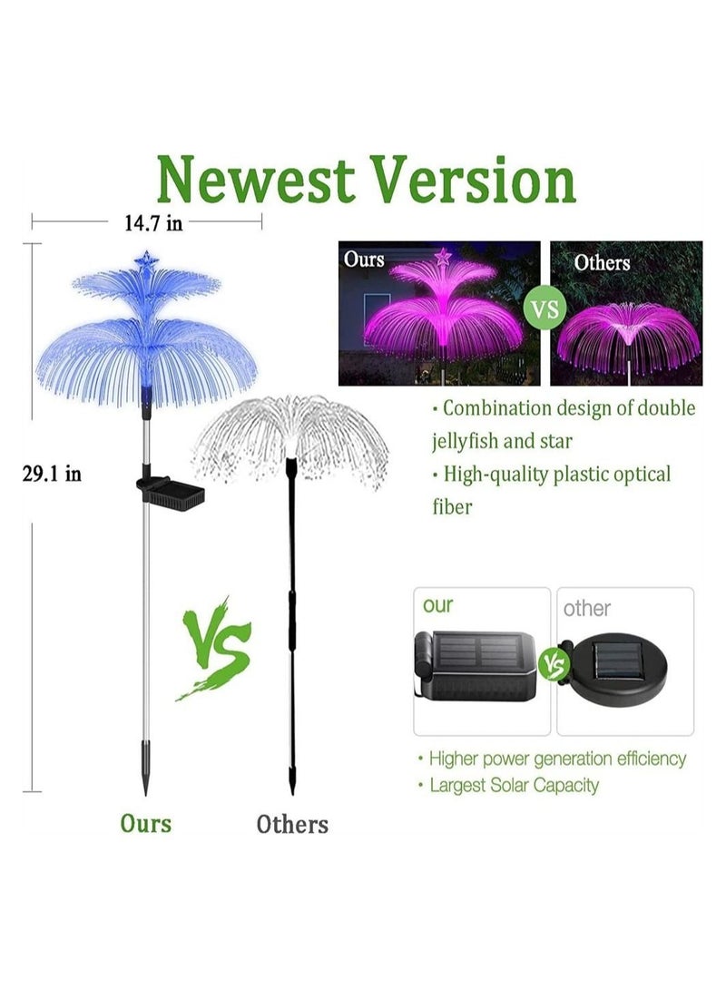 Solar Jellyfish Light, 7 Color Changing Double and Star Flower Lights, Garden Waterproof Outdoor for Yard Patio Pathway, Garden, Decor, 2 PCS
