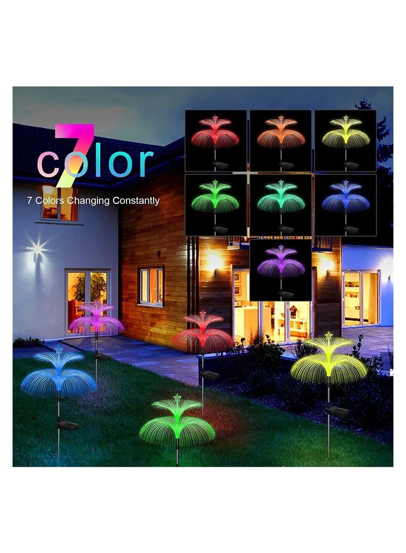 Solar Jellyfish Light, 7 Color Changing Double and Star Flower Lights, Garden Waterproof Outdoor for Yard Patio Pathway, Garden, Decor, 2 PCS