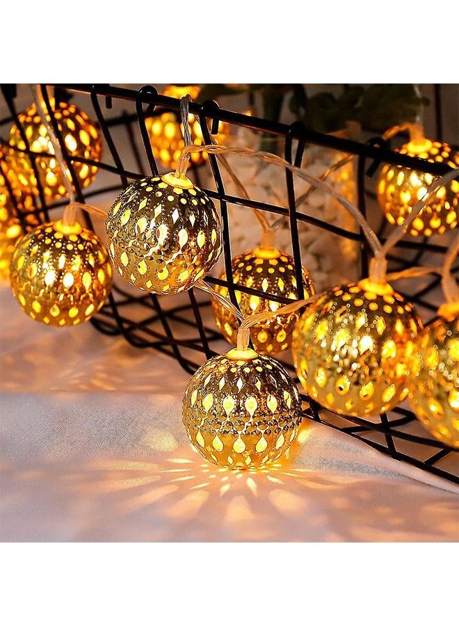 30 LED Moroccan Hollow Metal Ball String Solar Light Operated for Wall Home Hanging Bedroom Tree Birthday Party Decoration Items, Warm Light