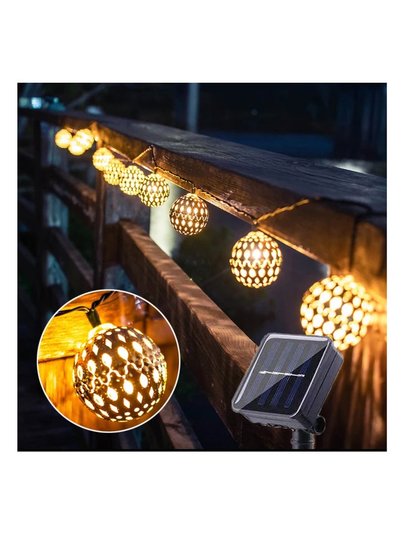 30 LED Moroccan Hollow Metal Ball String Solar Light Operated for Wall Home Hanging Bedroom Tree Birthday Party Decoration Items, Warm Light